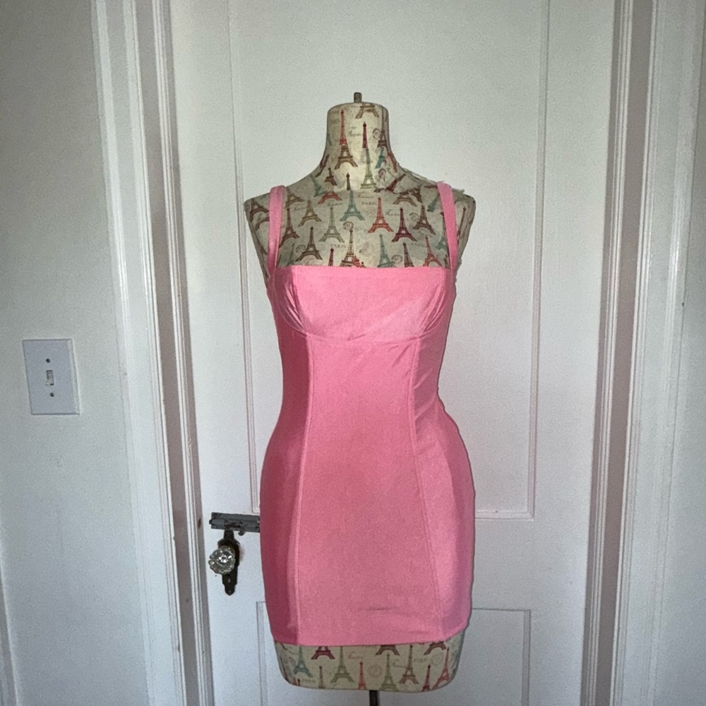 Lucy in the Sky Hot Pink Satin Mini Dress with Lace-Up Back